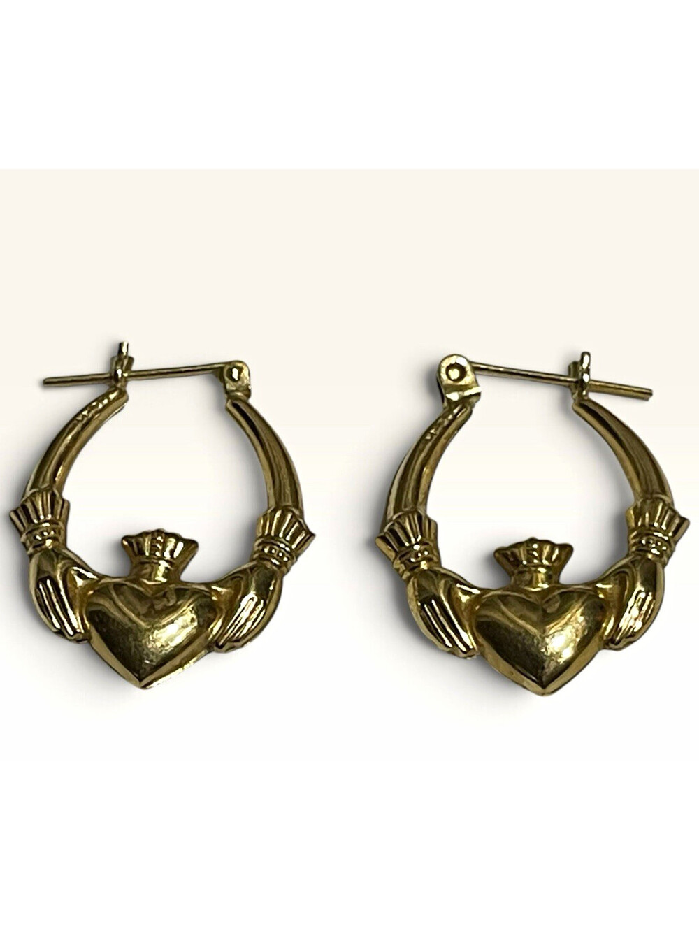 Vintage 14K Yellow Gold Claddagh Hoop Earrings Signed ZZ Sardelli Irish Celtic